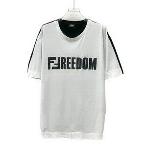 Fendi Black & White Color-Blocked "Freedom" Print Cotton Round-Neck Short-Sleeve